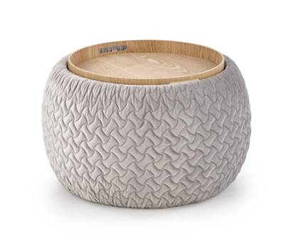 Taburet BONO cu spatiu pentru depozitare, transformabila in masa, catifea gri deschis 54xH37cm