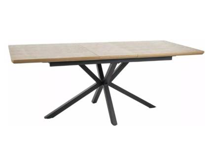 Masa extensibila LOGAN OAK din MDF si furnir natural stejar, metal negru 160-200x90xH75cm 