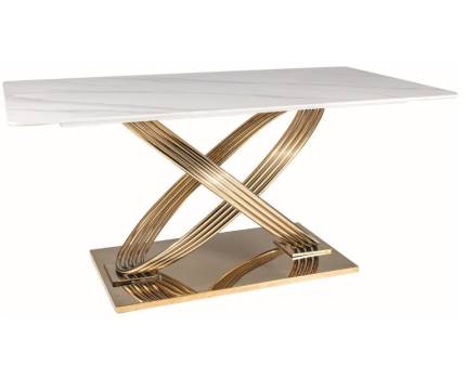 Masa HERMES CERAMIC din ceramica cu efect de marmura alba, metal auriu 160x90x76cm