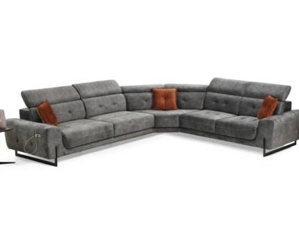 Coltar modular cu reglaj electric LORA L cu tetiere reglabile, adaptor USB personalizabil 305x275cm