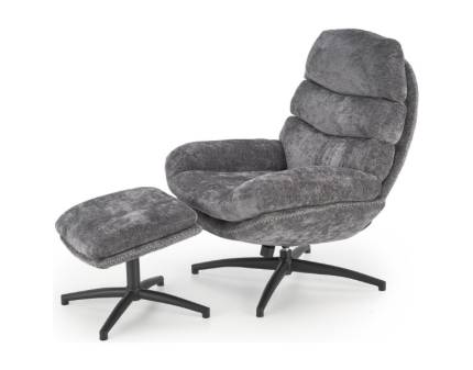 Fotoliu cu taburet DARIO rotativ, cu sistem de balasare, confortabil, material texil-plusat grey 80x90xH100cm
