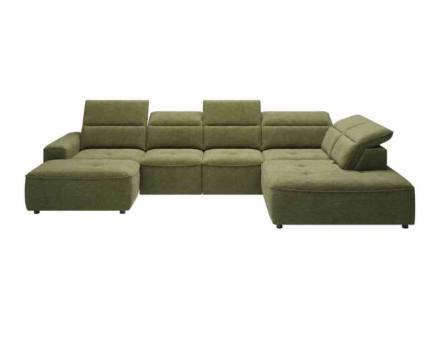 Coltar cu reglaj electric COLOMBO XL material textil verde, cu lada pentru depozitare, tetiere reglabile, spatar reglabil 227x376x182cm 