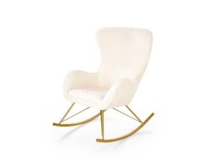 Fotoliu LIBERTO cu functie de balansare, material plusat crem, picioare aurii72x100xH106cm