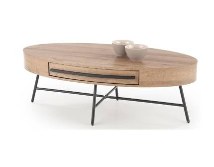 Masuta CAROLINA cu sertar pentru depozitare, din MDF furniruit nuanta lemnului, metal negru 120x60xH41cm