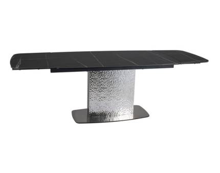 Masa extensibila MONCLER CERAMIC BLACK din ceramica cu efect de marmura Sahara Noir negru metal gri argintiu 160-240x90xH76cm