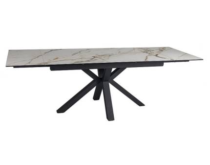 Masa extensibila COLUMBUS CERAMIC AMBER din ceramica cu efect de marmura Amber Bianco alba, metal negru 60-240x90xH76cm