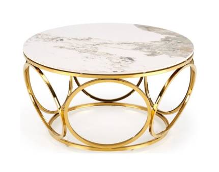 Masuta VENUS WHITE piatra sinterizata cu efect de marmura alba, metal auriu 80xH44cm