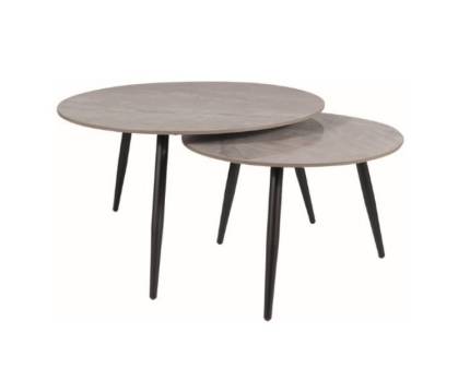 Set 2 masute KORA C din ceramica cu efect de marmura gri, metal negru 60xH40cm / 80xH45cm