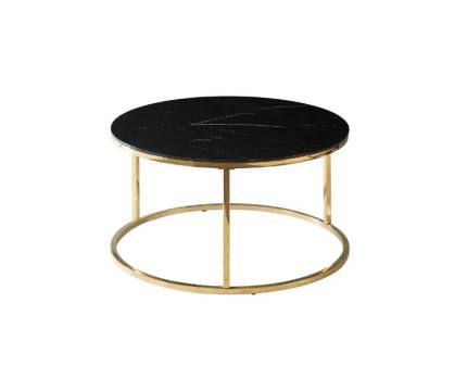 Masuta SABINE BLACK din sticla cu efect de marmura neagra, metal auriu 80xH45cm