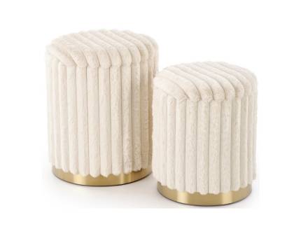 Set 2 tabureti FIDO material plusat-raiat cream, cadru auriu, cu spatiu pentru depozitare 44xH36cm / 38xH31cm 