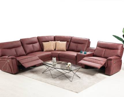 Coltar modular cu dublu recliner GALA cu sound system, cooler, adaptor USB personalizabil 305x350cm