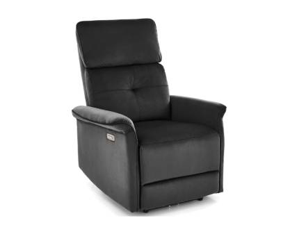 Fotoliu SEMIR cu recliner electric, port USB, confortabil, catifea black 80x90xH108cm 