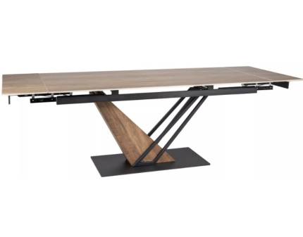 Masa extensibila GENESIS LEGNO din ceramica cu efect de lemn, metal negru si MDF stejar 180x220x90xH75cm