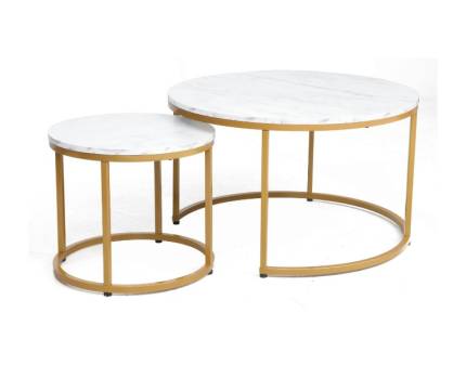 Set 2 masute DION WHITE/ GOLD din PAL cu efect de marmura alba, metal auriu 80xH48cm / 48xH42cm