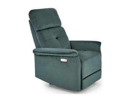 Fotoliu SEMIR cu recliner electric, port USB, confortabil, catifea green 80x90xH108cm