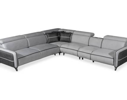 Coltar modular cu 1 recliner si reglaj electric DELHI L cu sound system, tetiere reglabile, adaptor USB personalizabil 340x310cm