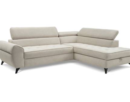 Coltar extensibil ELENA cu lada pentru depozitare, tetiere reglabile, personalizabil 251x203cm