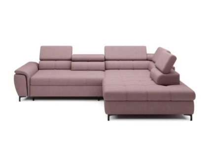 Coltar extensibil DENVO material textil gri, cu lada pentru depozitare, tetiere reglabile, spatar ajustabil 290x217cm