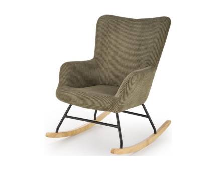 Fotoliu BELMIRO cu functie de balansare, material plusat-raiat olive, picioare nuanta lemnului + negru