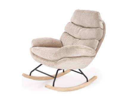 Fotoliu GIORGIO cu functie de balansare, material textil plusat beige, picioare nuanta lemnului + negru 75x108xH100cm