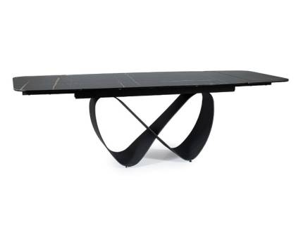 Masa extensibila INFINITY CERAMIC BLACK din ceramica cu efect de marmura Amber Bianco neagra, metal negru 160-240x95xH76cm