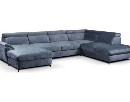 Coltar extensibil MAROLA U cu lada pentru depozitare, tetiere reglabile, spatar ajustabil, personalizabil 238x348x180cm