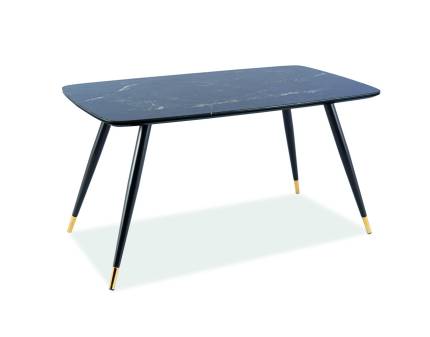 Masa CYRYL I din MDF cu efect de piatra neagra, metal negru si auriu 140x80xH76cm