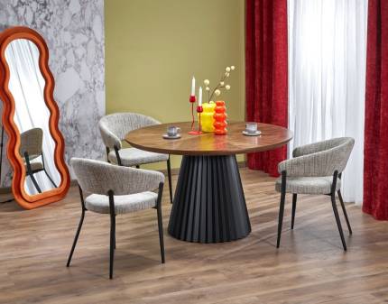 Masa HEVELIUS din MDF si furnir natural nuanta nucului 130xH77cm, otel vopsit negru in camp electrostatic