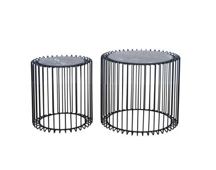 Set 2 masute LUCCA din sticla cu efect de marmura neagra, metal 40xH42cm / 52xH45cm