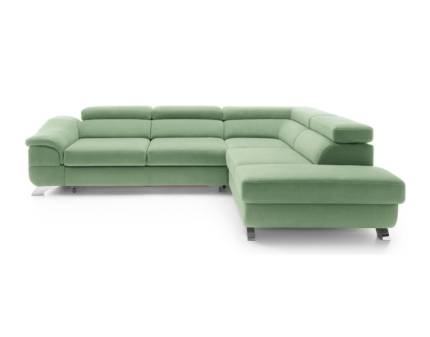 Coltar extensibil LAGOS X cu lada pentru depozitare, tetiere reglabile, personalizabil 272x219cm