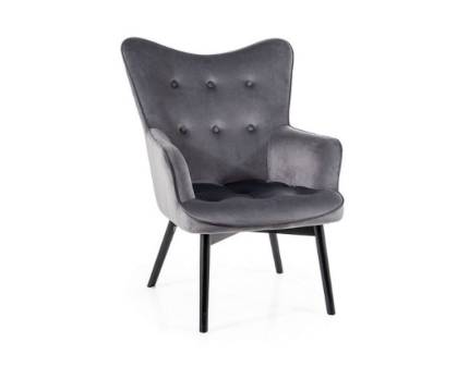 Fotoliu CARMEN grey catifea gri,  picioare negre 72x52xH99cm