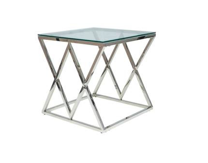 Masuta ZEGNA B din sticla transparenta, metal crom 55x55xH55cm