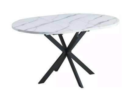 Masa extensibila GASTON WHITE din MDF cu efect de marmura alba, metal negru 100-135xH76cm