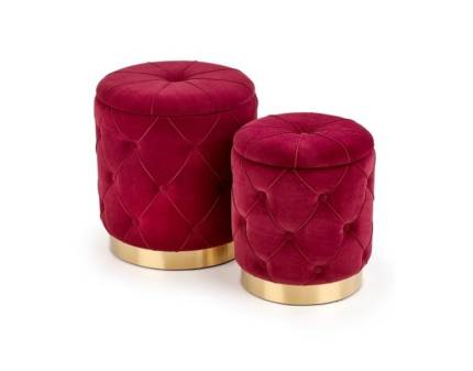 Set 2 tabureti POLLY catifea bordo, cu spatiu pentru depozitare 40xH44cm / 33xH38cm