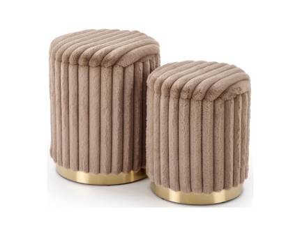 Set 2 tabureti FIDO material plusat-raiat cappuccino, cadru auriu, cu spatiu pentru depozitare 44xH36cm / 38xH31cm