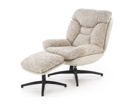 Fotoliu cu taburet KRONOS cu sistem de balasare, confortabil, material texil multicolor/ ecopiele beige