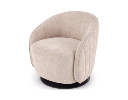 Fotoliu rotativ cozy cu design curbat BASILIO material plusat beige 72x67xH70cm
