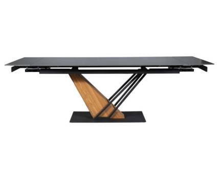 Masa extensibila GENESIS din ceramica cu efect de marmura neagra, metal negru si furnir frasin 180-240x90xH75cm