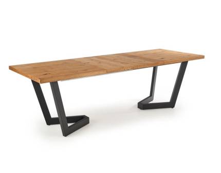 Masa extensibila MASSIVE din placa furniruita si lemn masiv stejar deschis, metal negru 160-250-340x90xH77cm