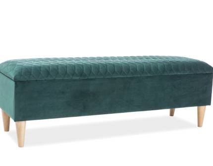 Taburet AZURRO VELVET catifea verde, picioare nuanta lemnului 129x40xH45cm