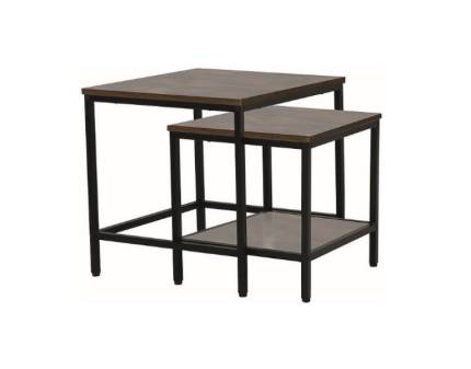 Set 2 masute WENDY B din PAL melaminat maro rustic, metal negru 48x48xH48cm / 40x40xh40cm