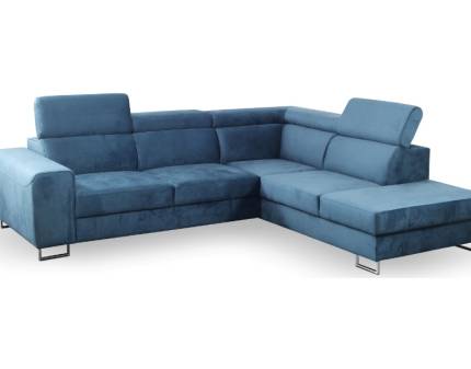 Coltar extensibil PANDO cu lada pentru depozitare, tetiere reglabile, personalizabil 270x229cm