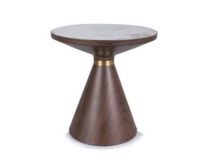 Masuta NAPA B din ceramica cu efect de marmura alb lucios, lemn maro, metal auriu 50xH53cm