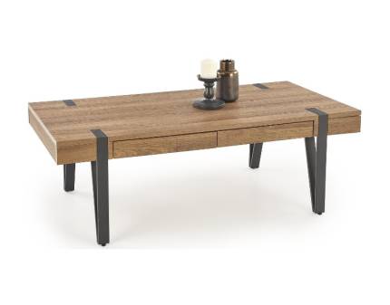 Masuta TULUZA cu sertare pentru depozitare, MDF laminat nuanta lemnului, metal negru 120x55xH41cm