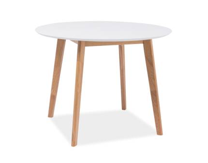 Masa MOSSO II din MDF alb, lemn masiv stejar 90x90xH75cm