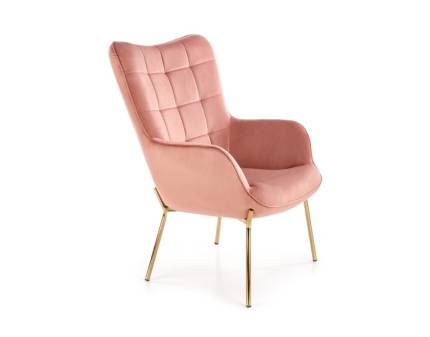 Fotoliu CASTEL 2 catifea roz, picioare aurii, spatar inalt, design clasic 71x79xH97cm
